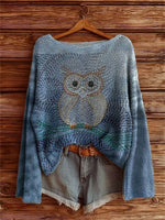 Women's Line Owl Pattern Art Print Casual Pullover Sweater