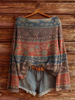 Women's Vintage Bohemian Floral Collage Art Print Casual Pullover Sweater