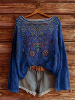 Women's Vintage Ethnic Floral Tattoo Pattern Art Print Casual Pullover Sweater
