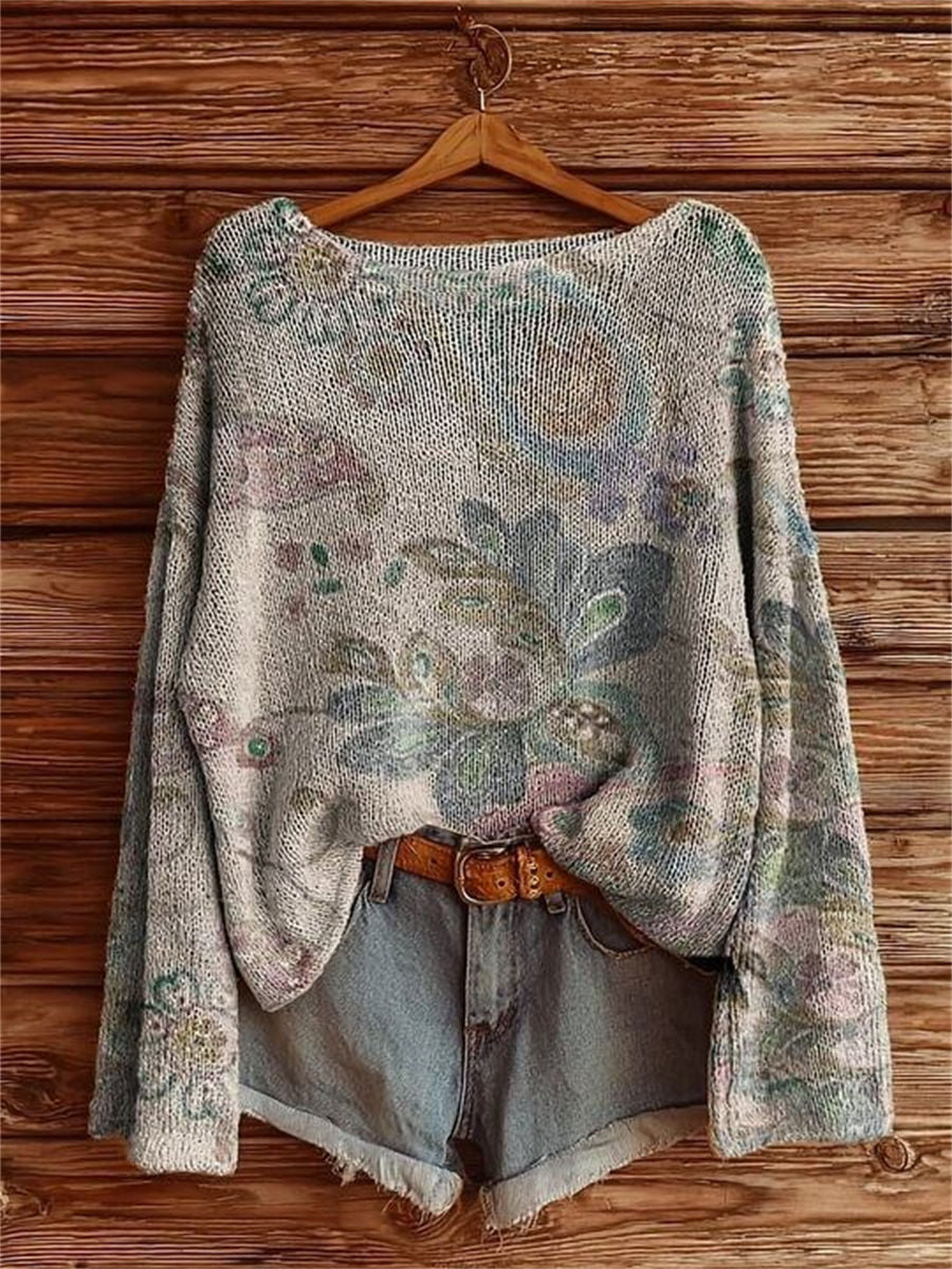 Women's Retro Paisley Floral Art Print Casual Pullover Sweater