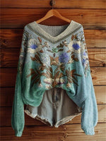 Women's Bohemian Floral Art Print Casual Pullover Sweater