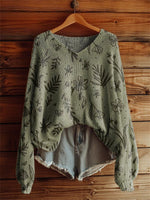Women's Vintage Floral Art Print Casual Pullover Sweater