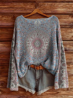 Women's Vintage Ethnic Floral Tattoo Pattern Art Print Casual Pullover Sweater