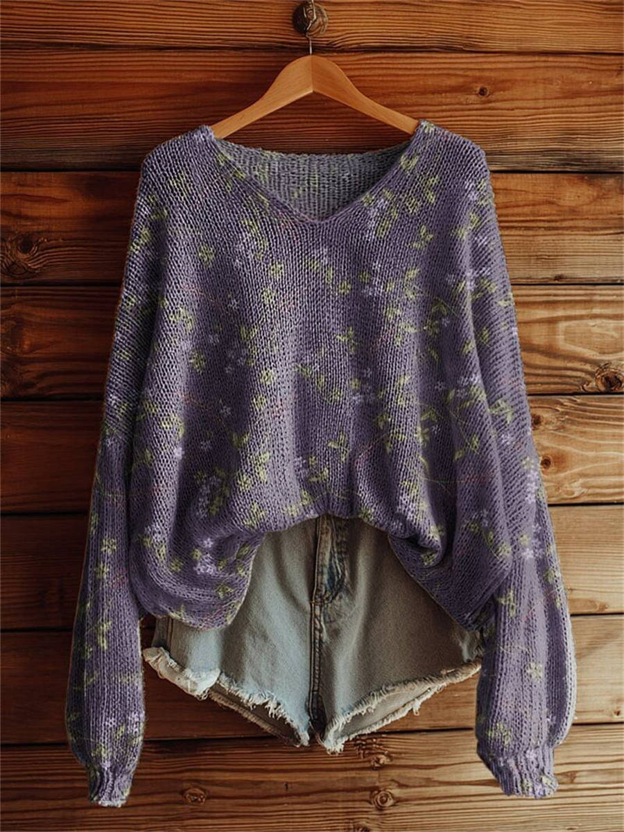 Women's National Flowers Pattern Print Art Casual Pullover Sweater