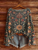 Women's Retro Ethnic Totem Flower Art Print Casual Pullover Sweater