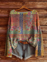 Women's Vintage Ethnic Floral Tattoo Pattern Art Print Casual Pullover Sweater