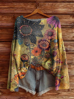 Women's Vintage Bohemian Floral Art Print Casual Pullover Sweater