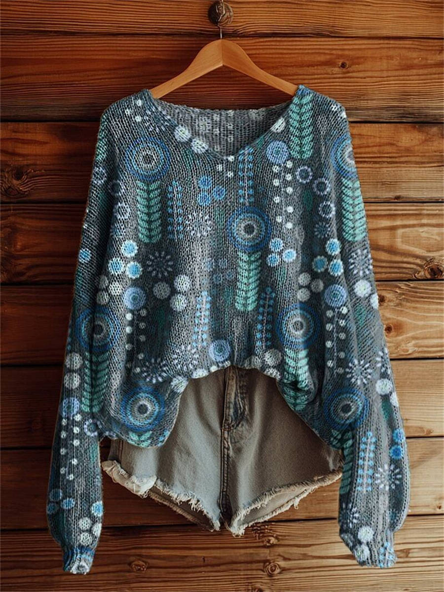 Women's Vintage Floral Tattoo Pattern Art Print Casual Pullover Sweater
