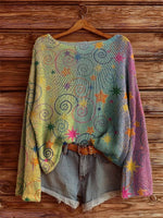 Women's Colorful Vertical Stripes Star Pattern Art Print Casual Pullover Sweater
