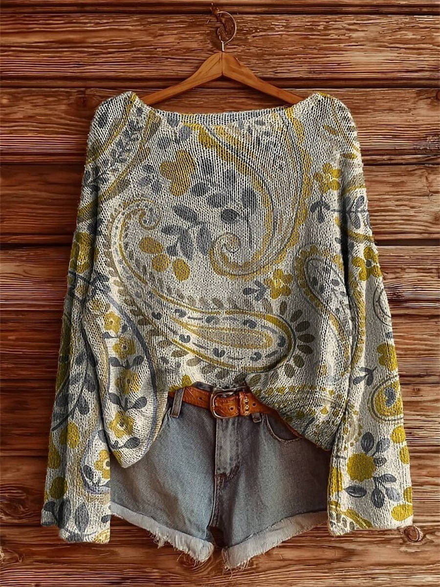 Women's Vintage Ethnic Floral Tattoo Pattern Art Print Casual Pullover Sweater