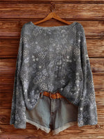 Women's Vintage Floral Art Print Casual Pullover Sweater
